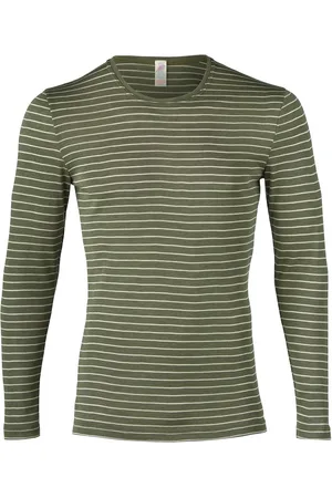 Engel Natur Heren Shirt Lange Mouw Zijde - Bio Merino Wol GOTS Gestreept 50/52L