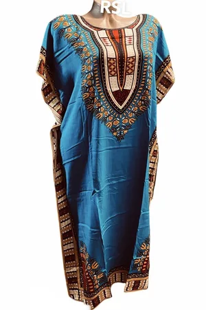 Merkloos Kaftan met print middellang one size 36-42 blauw