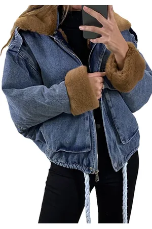 Merkloos Dilena fashion spijker jack faux fur camel