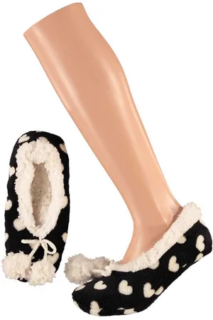 Apollo Meisjes ballerina sloffen/pantoffels met witte hartjes maat 28-30