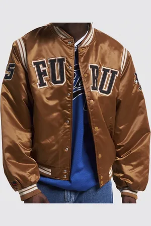 FUBU College Satin Varsity Jacket brown/black/creme