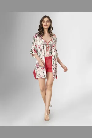 Merkloos Satijn Dames Pyjama Set- Kimono- Ochtendjas -Luxe 3-delig- Sexy Nachtkleding- Cadeau voor Vrouw