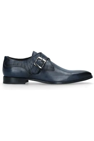 Black Label Heren - Donkerblauwe gespschoenen van leer