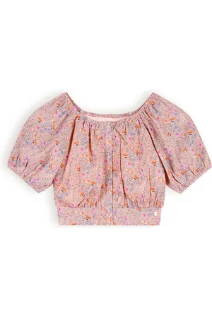 NoNo Meisjes blouse cropped met puffy mouw - Tomas - Zand blush