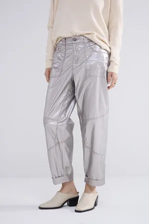 Summum Woman 4s2693-12105 - Loose tapered pants foil coated twill