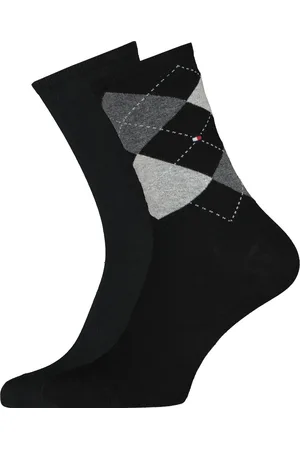 Tommy Hilfiger Damessokken Check (2-pack) - uni en geruit katoen - met grijs