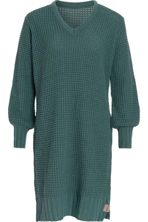 Knit Factory Robin Dames Jurk - Gebreide Trui Jurk - Wollen jurk - Herfst- & winterjurk - Wijde jurk - V-hals - - 36/38 - Knielengte