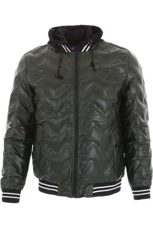 Merkloos Heren Jack Leather Gewatteerd Capuchon