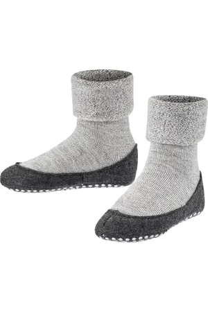 Falke Cosyshoe Teens antislip noppen merinowol huissokken pantoffels kinderen grijs