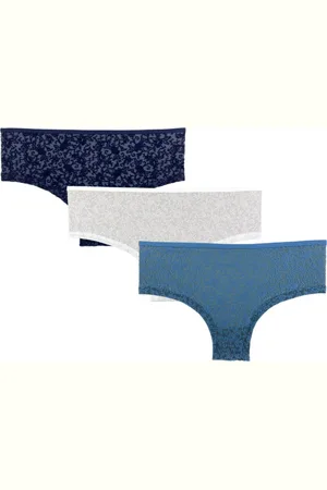 Merkloos 3 stuks Dames Hipster - bloemen- marineblauw-ecru-lichtblauw