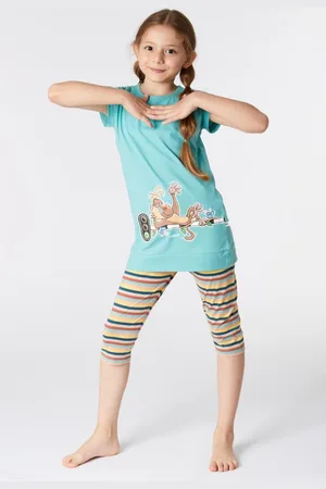 Woody Meisjes-Dames Pyjama zeegroen - maat 140/10J
