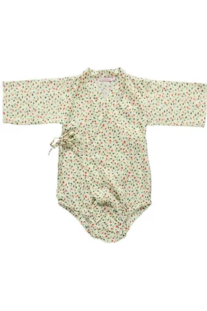Merkloos Lucky Wang NY Meisjes Kimono Onepiece Lichtgeel met blaadjes ls - LW121