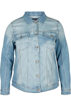 Zizzi Lichte denim jas met borstzakken