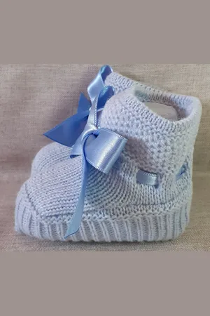 Mac Gebreide Baby Slofjes| baby sokjes | PA49 | Nube / zachtblauw |Unisex | Met satijnlint om te strikken | One size