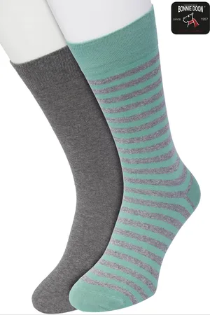 Bonnie Doon Sokken Set Gestreept en Effen voor Heren maat 40/46 - Set met 2 paar Sokken - Strepen - Katoen - Gladde Naad - Brede Boord - Perfecte Pasvorm - 2-pack - Multipack - Groen - Anthracite Heather - Malachite Green - OL0121012.502