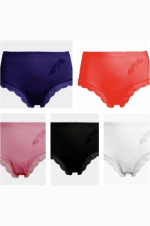 Merkloos Dames hoge slips 5 pack met kantrandje L 40-44