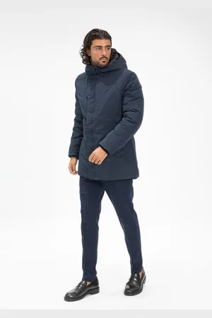 Merkloos Blauwe Winterjas Capuchon - Halflange Dons Parka