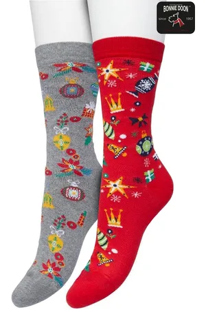 Bonnie Doon Dames Kerstsokken set 2 paar Rood/Grijs maat 39/42 - Perfect Kerst Cadeau - Giftset - Kerstcadeau - Kerst Sokken - Multipack - 2-Pack - Cadeau - Kerstmis - Kerstcadeau - Comfortabel - Christmas Spirit - - OL21151415.508