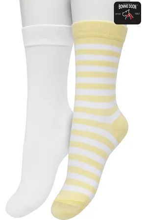 Bonnie Doon Sokken Set Gestreept en Effen voor Kinderen Geel/Wit maat 23/26 - Set met 2 paar Sokken - Unisex - Jongens - Meisjes - Kids - Strepen - Katoen - Gladde Naad - 2-pack - Multipack - Lichtgeel - Licht Geel - White - - OL0431012.193