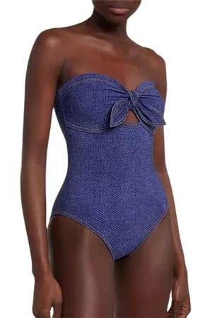 Merkloos Strapless bodysuit badpak vrouwen - Spijkerstof look - Polyester - Strikje - Push-up - Sexy badkleding - Mode - Zwemkleding