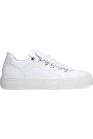 Manfield Heren - Witte leren sneakers