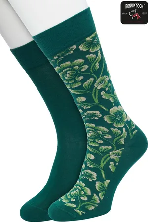Bonnie Doon Heren Sokken set Groen maat 40/46 - 2 paar - Effen - Bloemen - Print - Gladde Naden - Brede Boord - Uitstekend Draagcomfort - 2-pack - Multipack - Effen - Barock Flower - Donkergroen - Lichtgroen - - OL2225032.380