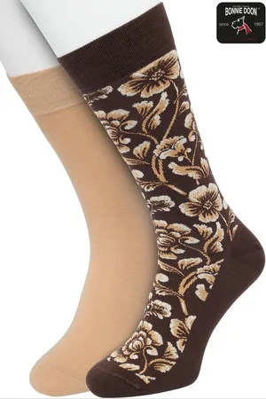 Bonnie Doon Heren Sokken set Bruin maat 40/46 - 2 paar - Effen - Bloemen - Print - Gladde Naden - Brede Boord - Uitstekend Draagcomfort - 2-pack - Multipack - Effen - Barock Flower - Lichtbruin - Donkerbruin - Sand - Bracken - OL2225032.497
