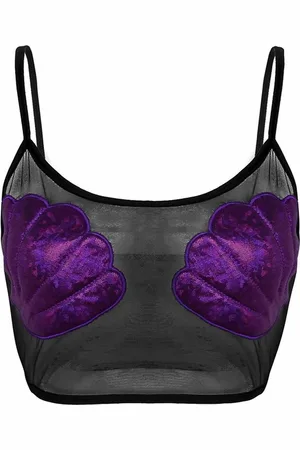 Merkloos Transparante Top met paarse Schelpen - BH - Topje - Doorschijnend - Crop Top - Festival - Lingerie - Zeemeermin