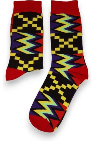 Merkloos Afrikaanse sokken / Afro sokken / Kente sokken - Zwart / Rood / Paars - Afrika print kousen / Vrolijke sokken