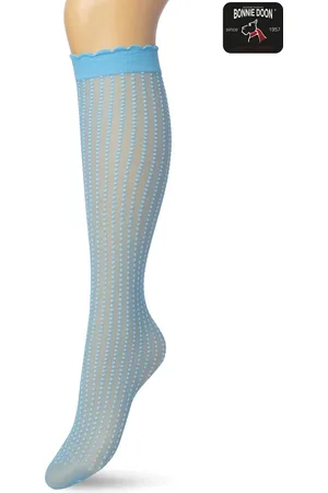 Bonnie Doon Dames Panty Kniekousen met Stippen Blauw maat 36/42 - Gestipte Knie Kousen - Luxe Knie Sokken - Uitstekend draagcomfort - Batik Dots Knee High - Kniesokken - Stipjes - Zakt niet af - - BP211501.114