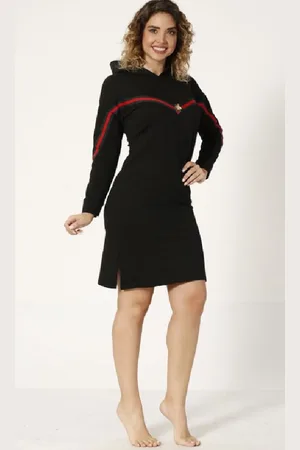 Merkloos Dames Tuniek Met Capuchon-Nachthemd Voor Dames-Cadeau Voor Dames-Zwart-XL