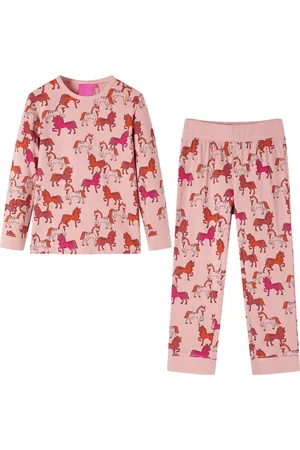 vidaXL Kinderpyjama - met - lange - mouwen - 128 - lichtroze