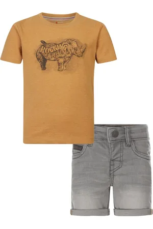 Noppies Koko Noko - - Kledingset - Grey Jeans Short - Shirt Ross Apple Cinnamon
