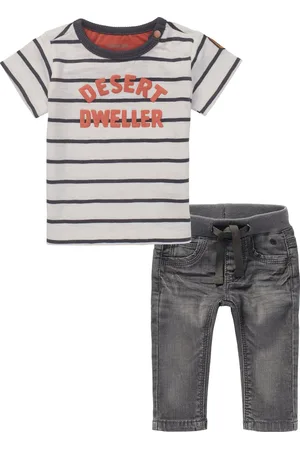 Noppies Kledingset - 2delig - Broek Navoi jeans medium Grey - shirt Togville gestreept