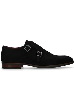 Manfield Heren - Zwarte suède gespschoenen