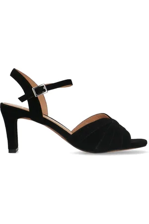 Manfield Dames - Zwarte suède sandalen met hak
