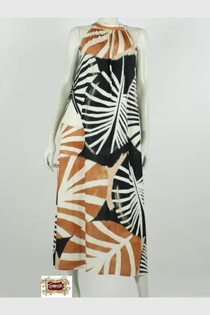 Merkloos Halterjurk - Maxi - Porto - Beige met Zwart - One Size (