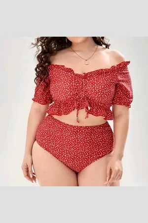 Merkloos Grote maat badpak zwempak tankini bikini eu 50 3xl bloemen rood