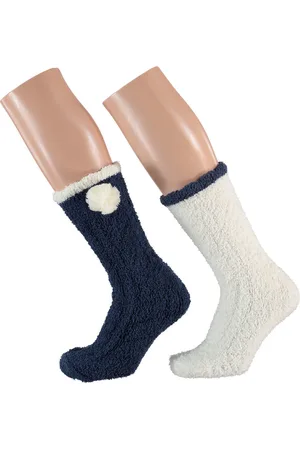 Apollo Dames bedsokken/huissokken 2-pack navy/wit one size - Slaapsokken - Slofsokken