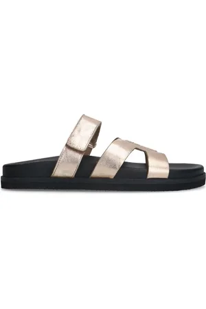 Manfield Dames - Gouden leren slippers met bandje