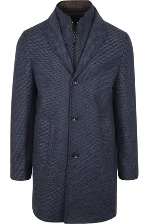 Suitable K150 Coat Wol Blend Ruit Donkerblauw