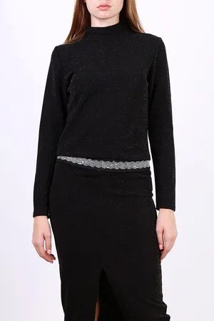 Merkloos Classy/feestelijke rok met split met bijpassend bovenstukmet glittertje - zwart - maat M