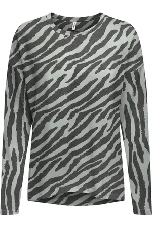 ONLY ONLKAYA LIFE L/S TOP CC JRS Dames Top - Aqua Gray Fie Zebra
