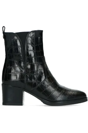 No Stress Dames - Zwarte enkellaarsjes met crocoprint