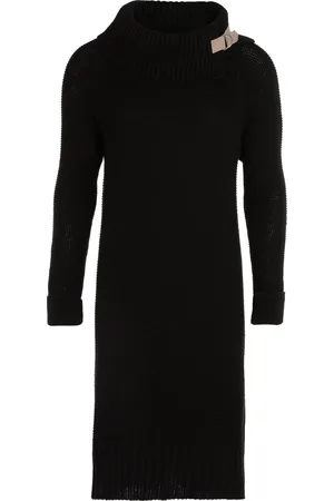 Knit Factory Jamie Gebreide Dames Jurk - Trui jurk dames - Wollen jurk - Herfst- & winterjurk - Wijde jurk - Met warme opstaande kraag - - 36/38 - Knielengte