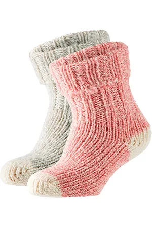 Apollo Baby huissokken Wol - 2-Pak - Roze/Grijs - 15/18 - Slofsokken baby - Baby sokjes - Warme sokken kind