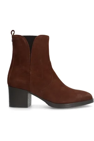No Stress Dames - Cognac suède enkellaarsjes met hak