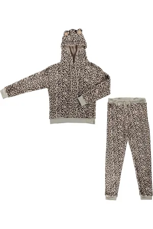 Apollo Dames Huispak Loungewear Luipaard Print Fleece Incl Capuchon