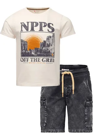 Noppies Bio kledingset - 2delig - broek Short Glan - Ebony - shirt Gifu Antique White
