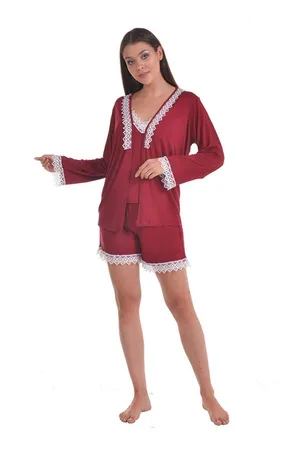 Merkloos Dames Katoen Pyjama | 4-delige set | Katoen nachtkleding | Katoen nachthemd | Elegant Katoen Ochtendjas | Cadeau voor dames | Kleur: | maat: S